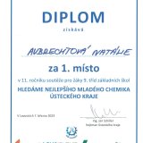 1. místo "Hledáme nejlepšího mladého chemika Ústeckého kraje" - Natálie Aubrechtová