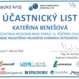 Účastnický list "Hledáme nejlepšího mladého chemika Ústeckého kraje" - Kateřina Benešová