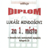 1. místo "Okresní kolo matematické olympiády" - Lukáš Mindoš